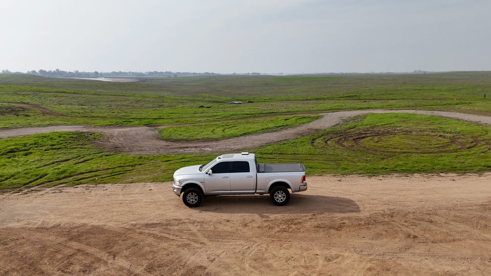 Drone shot of a truck used for a Starlink Mini driving test