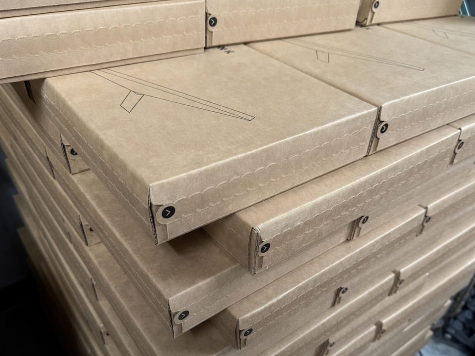 Shrink-wrapped pallet of Starlink Mini cartons ready to ship from the Veritas warehouse
