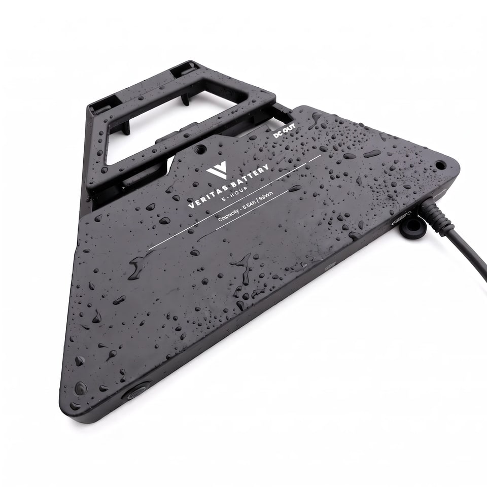 Veritas 5-Hour Battery covered in water droplets
